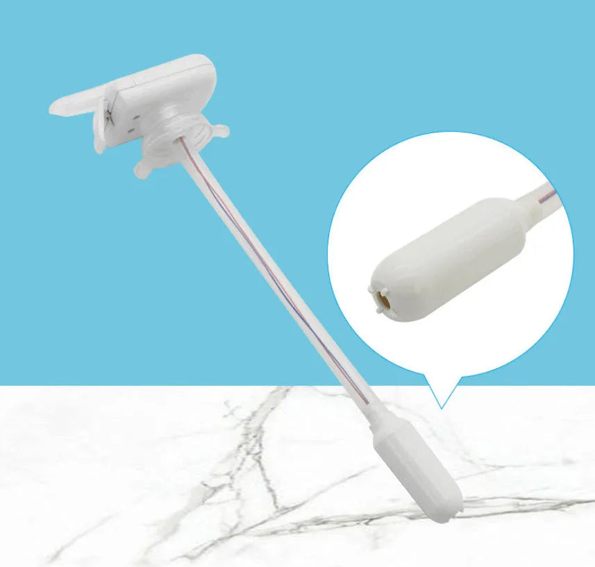 Manual blue and white handle beverage pump with long silicone straws for transferring milk and juice.