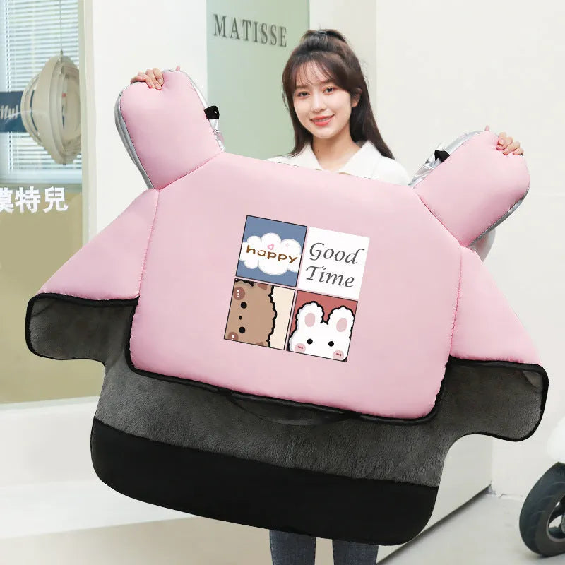 Electric car windshield cover with thick velvet insulation and PVC, integrated hand-applied windscreen cover in beige pink grey or black