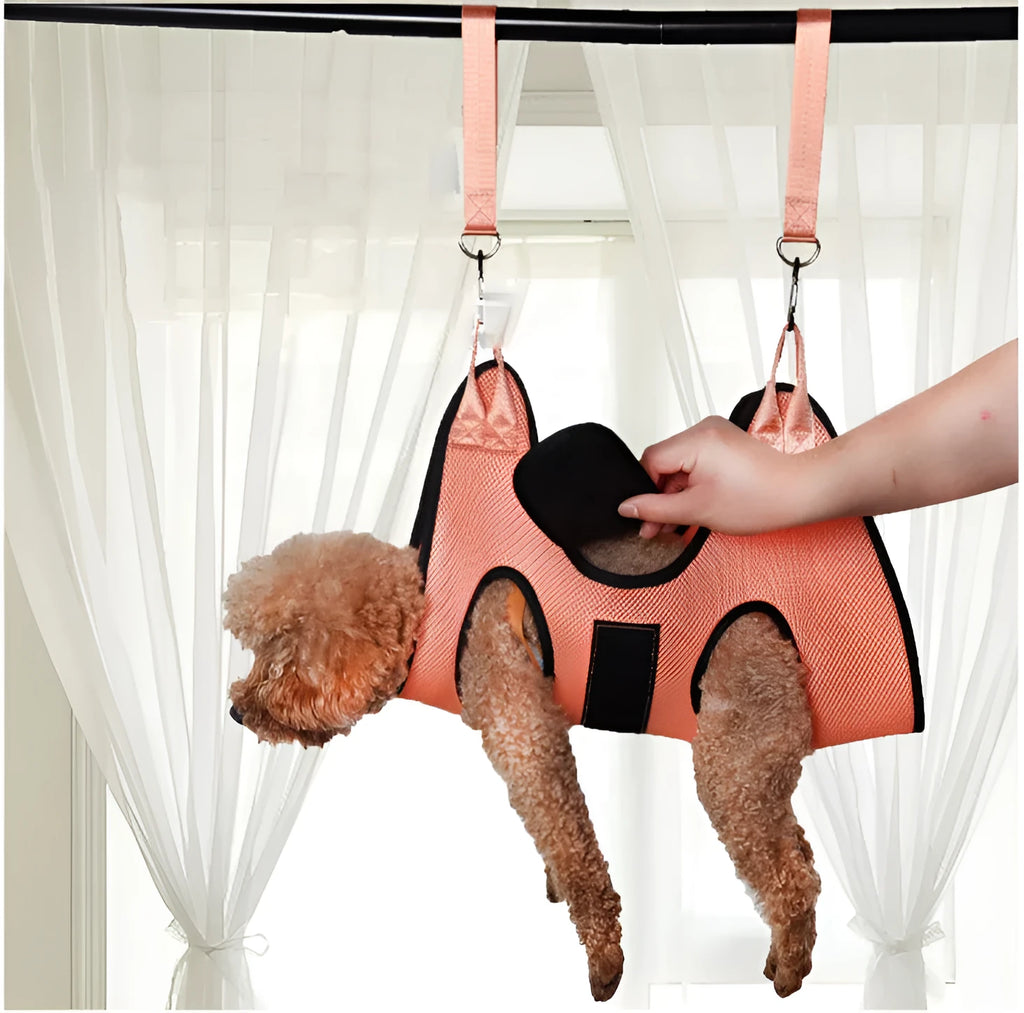 Cat grooming restraint bag in hammock design for nail cutting and bathing procedures