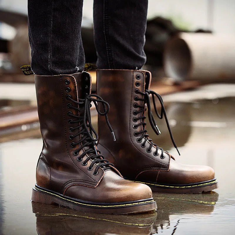 Men's leather lace-up boots with cotton lining in black, brown or wine red colours