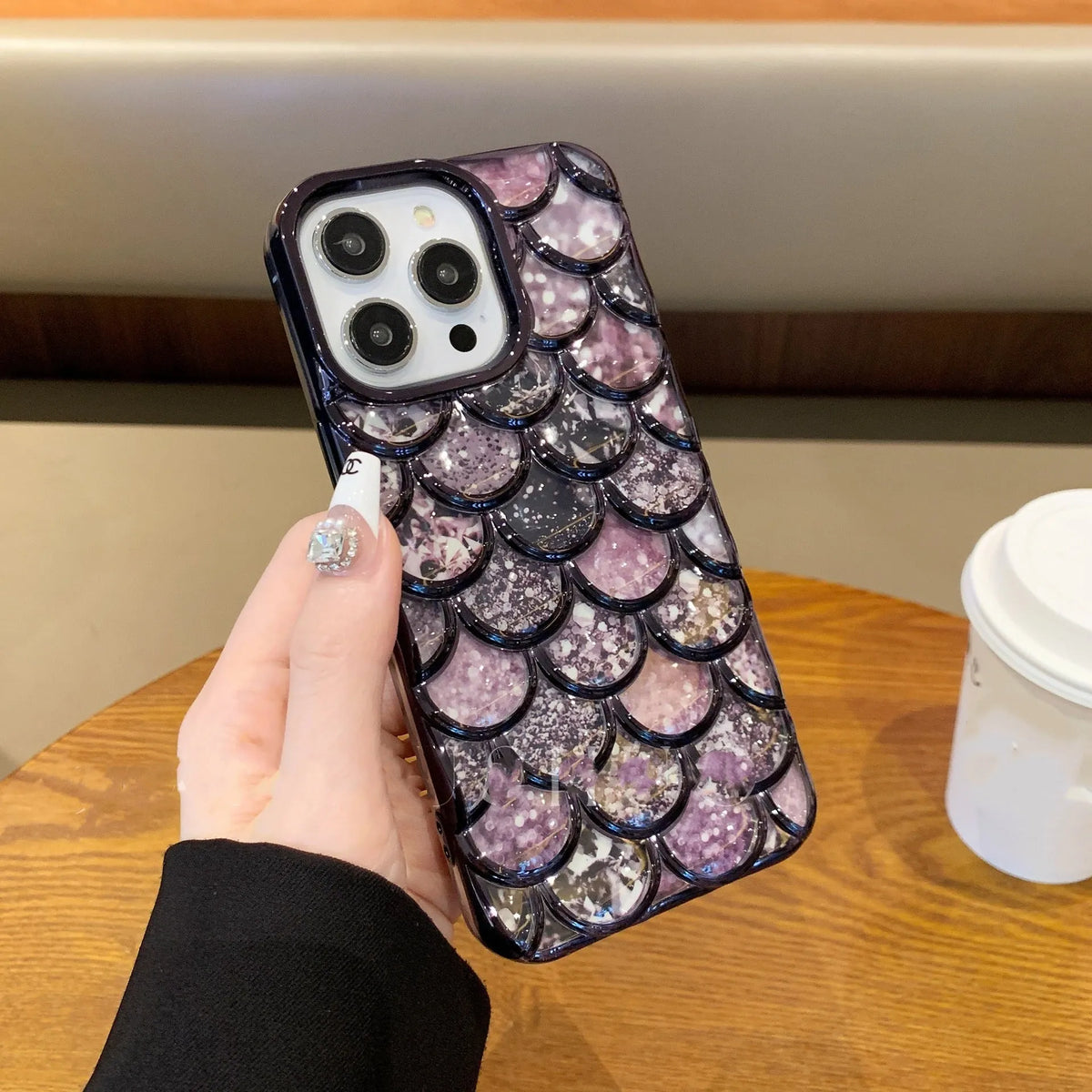 Mermaid scale TPU phone case with electroplated finish for iPhone 11 to 15 series