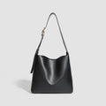 Retro textured Maillard tote bag in brown PU with visible sewing thread detailing and three-dimensional outer pocket