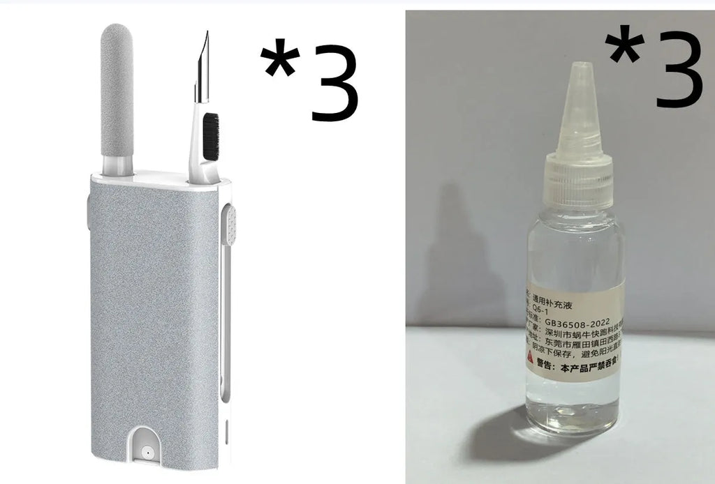 5-in-1 multifunctional screen and earphone cleaning pen kit with flocking sponge and metal tip.