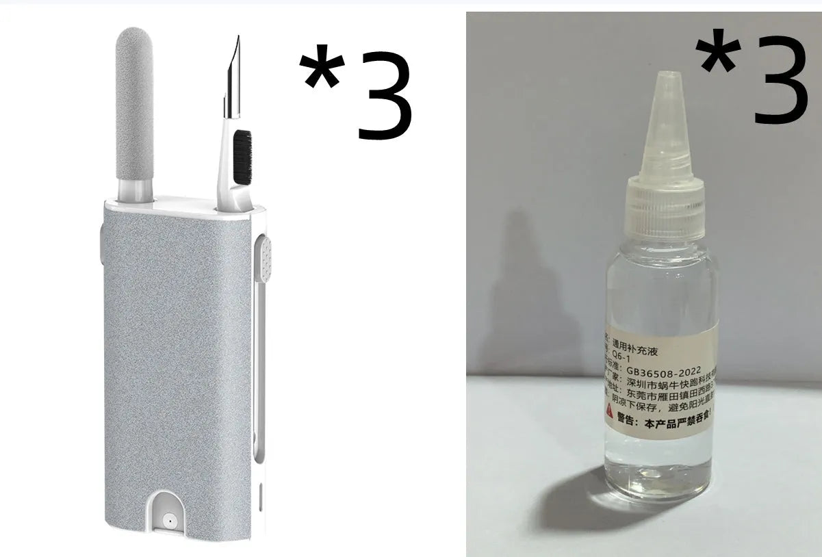 5-in-1 multifunctional screen and earphone cleaning pen kit with flocking sponge and metal tip.