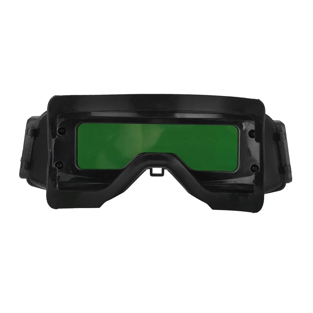 Black automatic darkening welding mask with protective headwear and a large rectangular viewing lens.