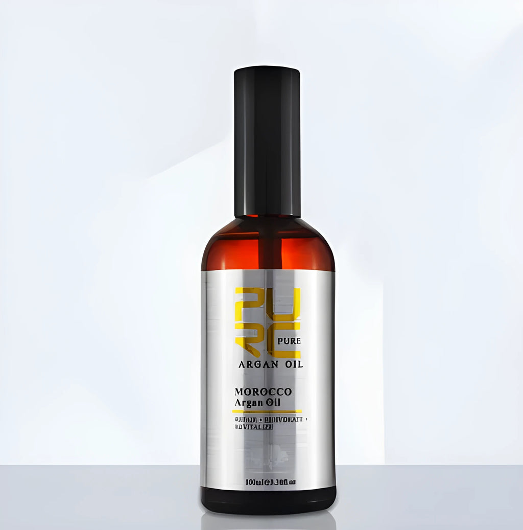PURC Natural Moroccan Nut Hair Oil 100mL bottle for dry, dyed and damaged hair with gloss finish