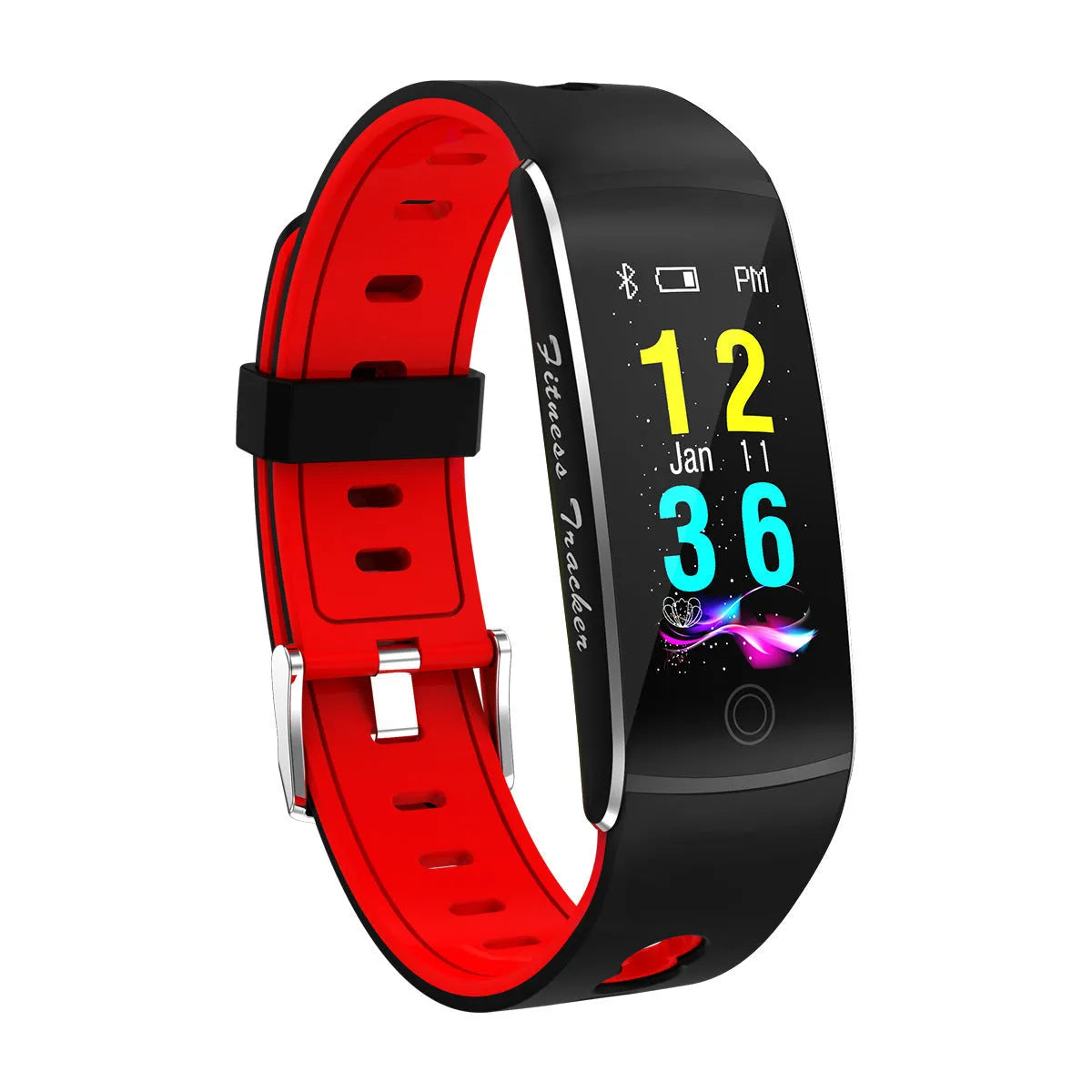 F10T smart bracelet with body temperature monitoring on wrist showing 0.96-inch TFT screen