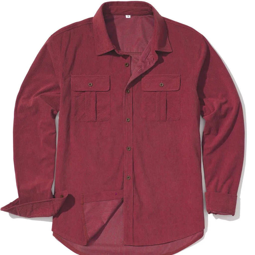 Men's loose corduroy shirt in Japanese retro style with long sleeves