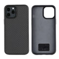 Black wooden back cover case for iPhone on a table.
