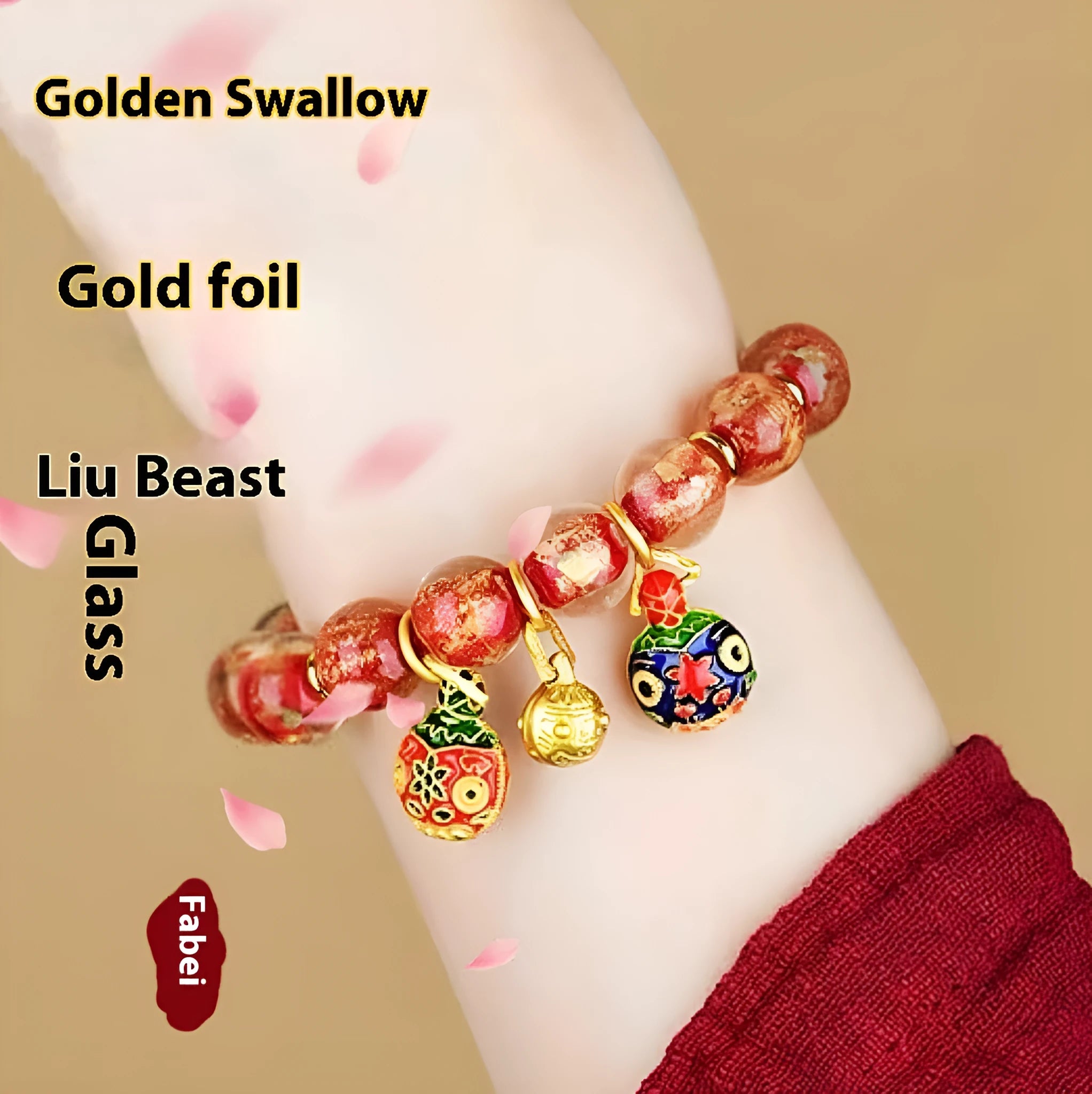 Glass bracelet with French glaze patterns and auspicious court symbols in geometric shapes