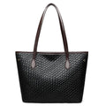 Retro women's large capacity black PU leather commuter handbag with horizontal square design