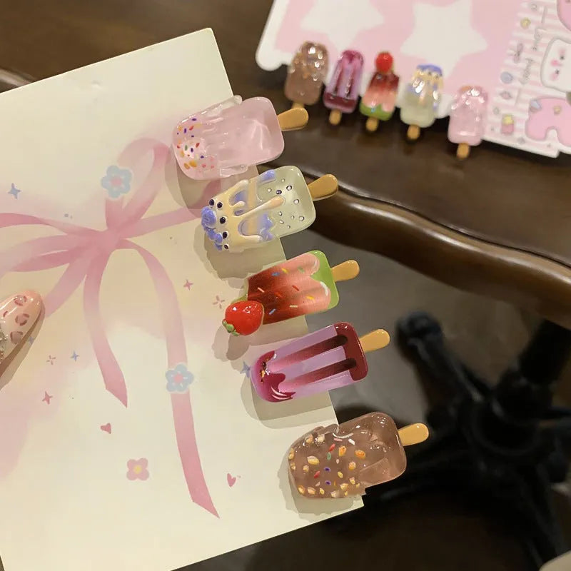 Cartoon ice cream design resin barrette hair clip in pink colour