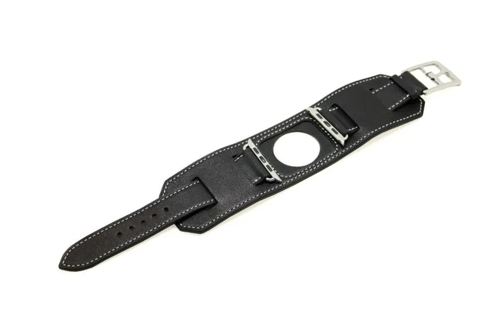 Leather watch strap belt in red, blue, black, or brown, 38mm and 42mm widths for men and women