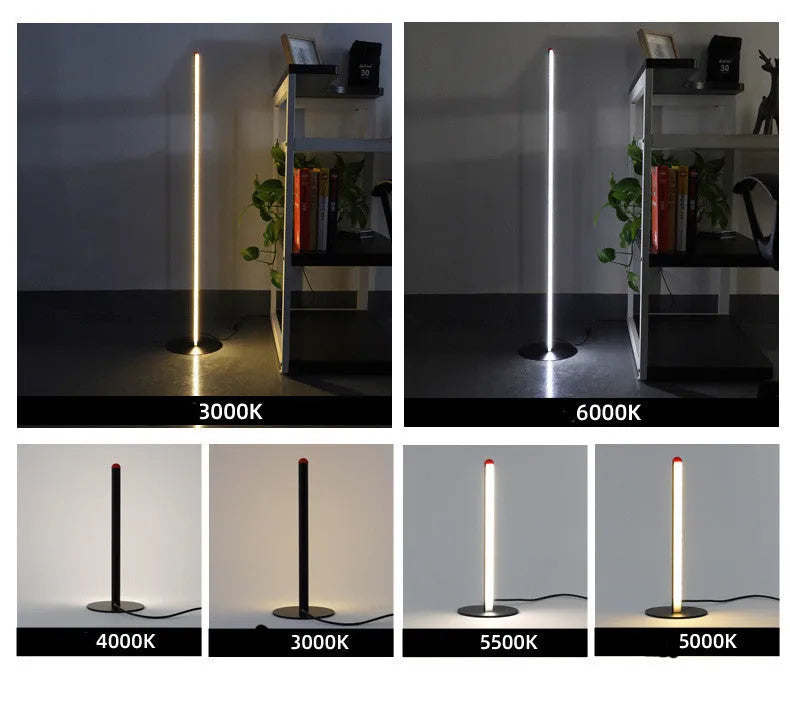 Modern simple vertical aluminium alloy floor lamp in three height sizes on a plain background.