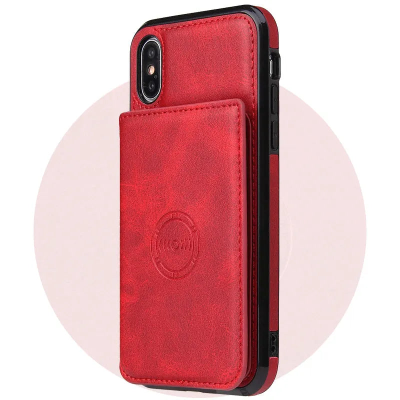 Imitation leather iPhone card wallet case in a solid colour, shown as a back cover.
