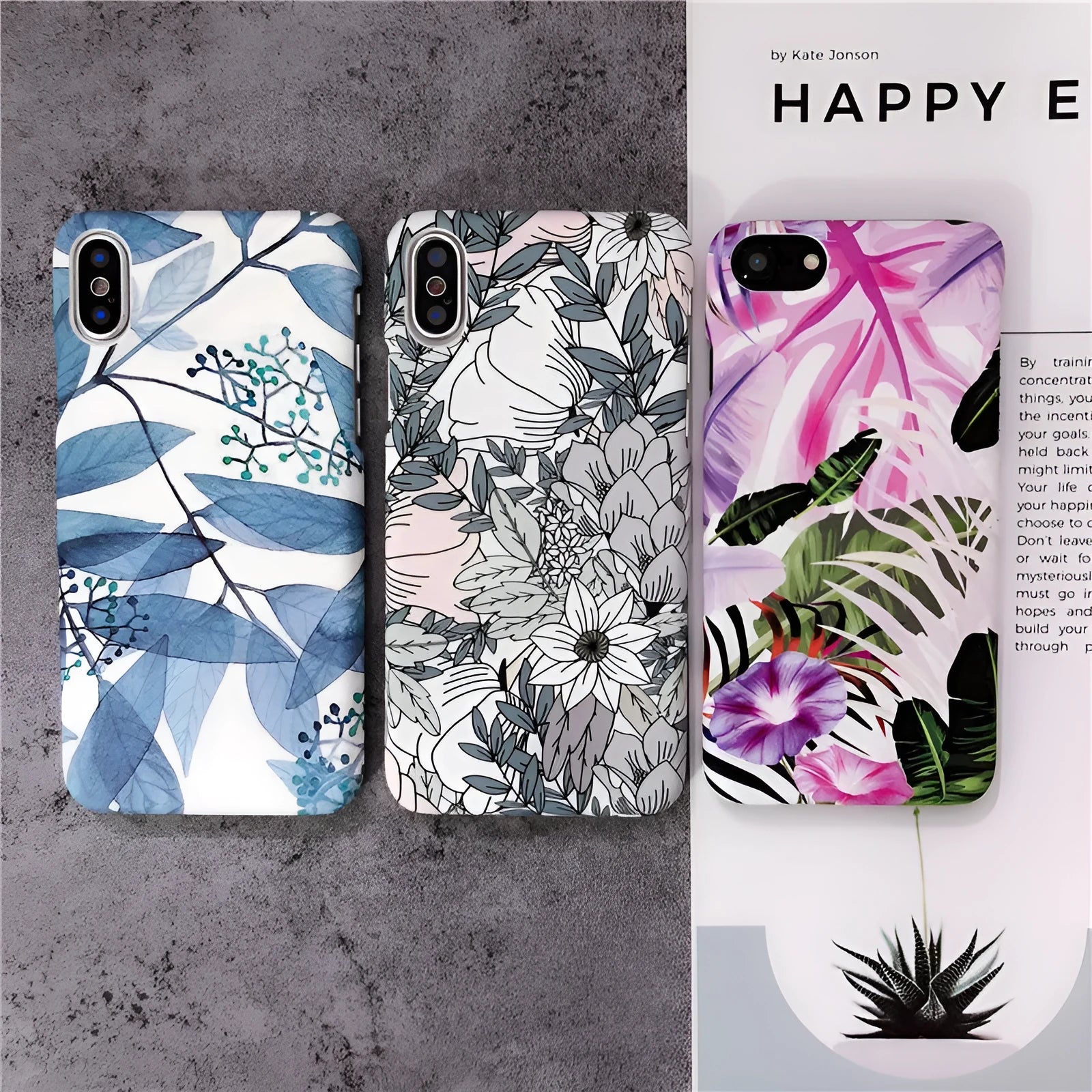 White leaf and morning glory flower oil painting design on an iPhone protective case.