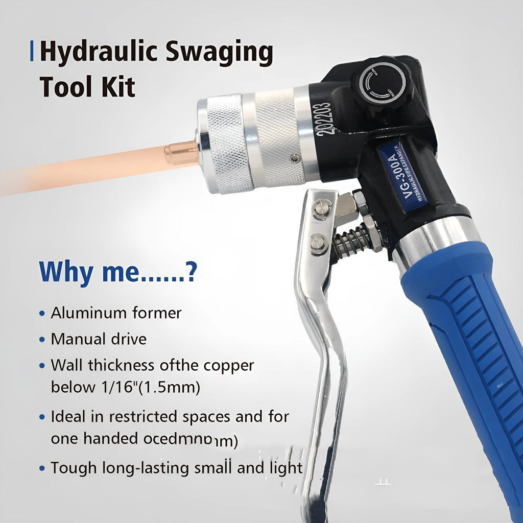 VG-300 style hydraulic tube expander tool for refrigeration maintenance