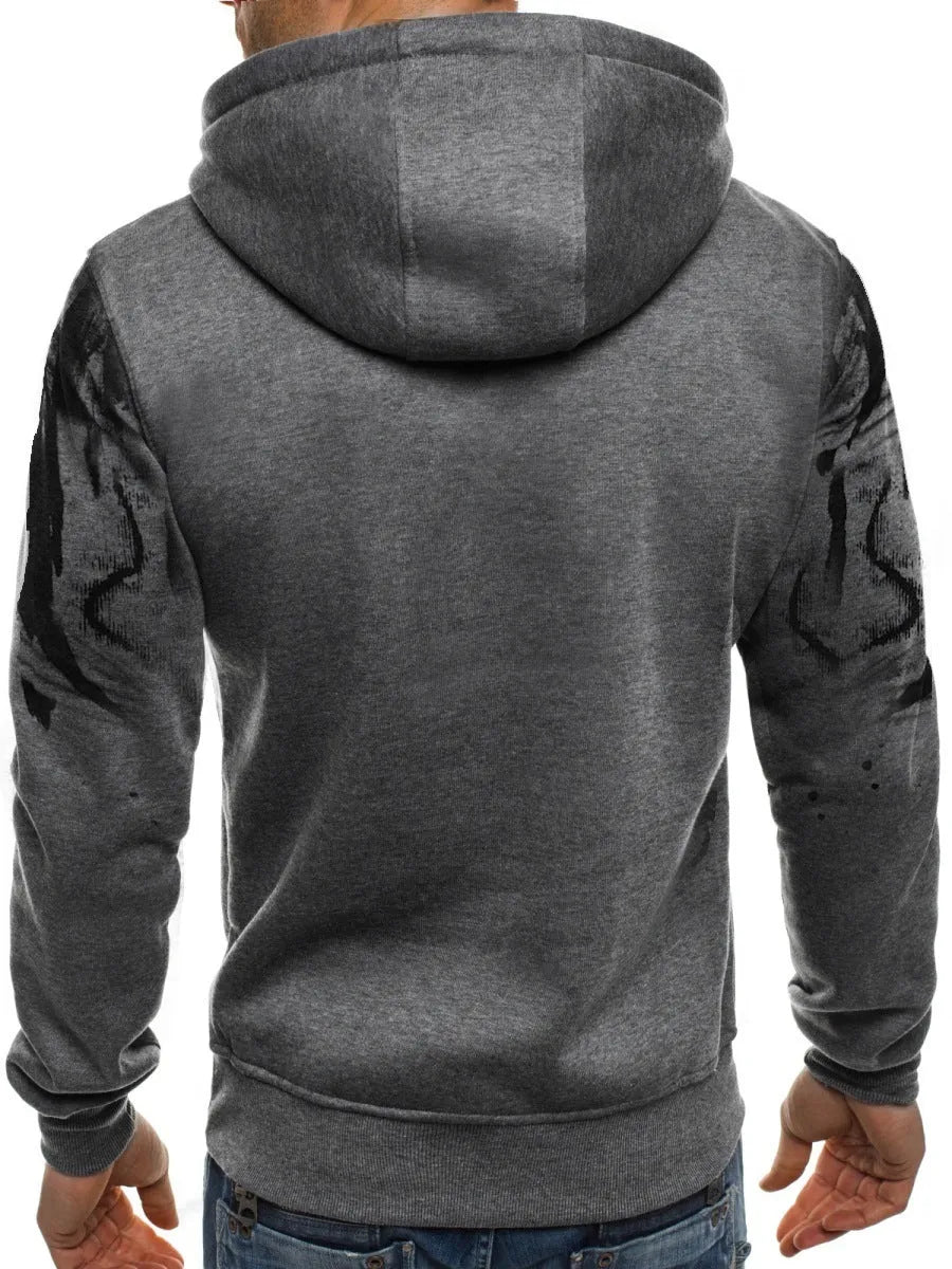 Men's hoodie sweater in grey, long sleeves, 90% polyester fibre, casual pullover style, sizes S to 3XL