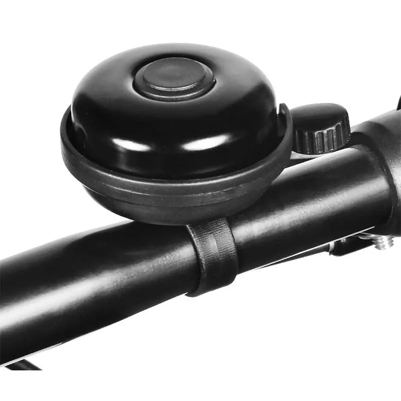 Black 58mm mountain bicycle bell with ABS plastic construction and mounting fixture