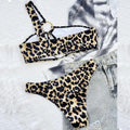 Women's leopard print bikini set with polka dots and hollow-out design on nylon fabric