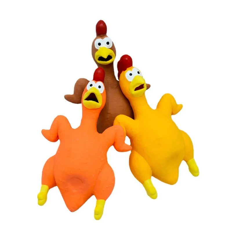 Orange roast chicken latex dog sound toy with vent squeaker, 21cm tall, bite-resistant design