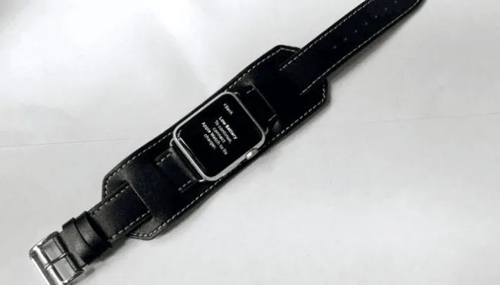 Leather watch strap belt in red, blue, black, or brown, 38mm and 42mm widths for men and women