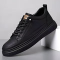 Men's black sports casual loafers with artificial PU upper and sewing line detail