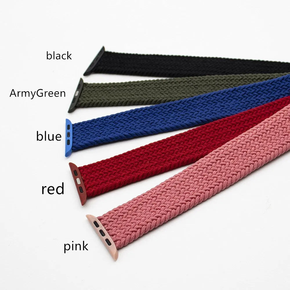Woven nylon one-piece strap with plastic head for Apple Watch in multiple colours.