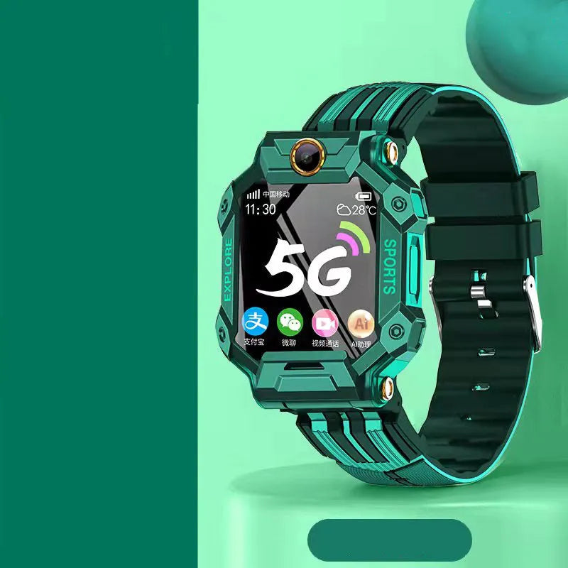 64G full netcom video phone watch with dual camera rotating model, black silicone band, 1.4-inch screen