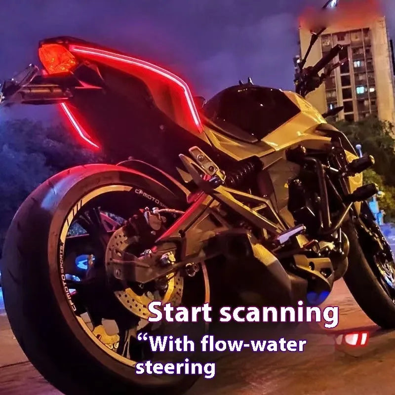 Motorcycle steering ambience light strip with running water colour-changing effect on handlebars