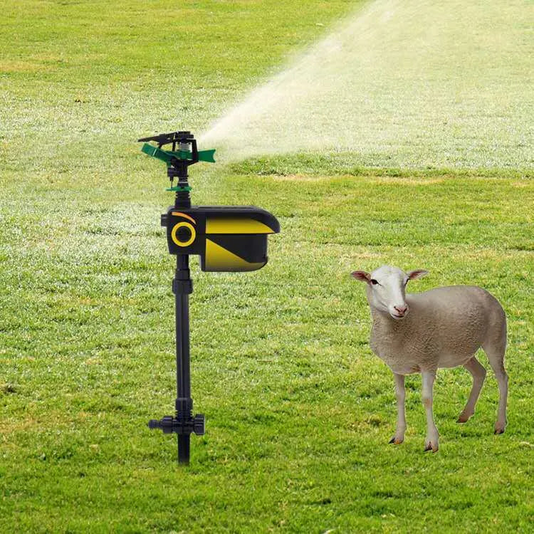 Automatic sensing animal repellent garden sprinkler, black ABS plastic, 64cm tall, with rotating nozzle