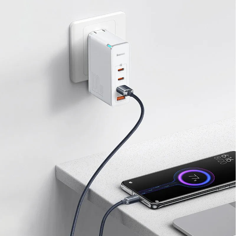 Crystal Shine Series USB to Type C 100W fast charging data cable with aluminium alloy casing and braided-fabric cable in black