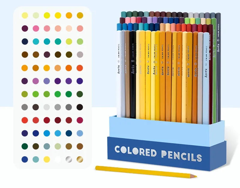 Set of 72 or 126 soft core coloured pencils in a box, with basswood barrels, for art students.