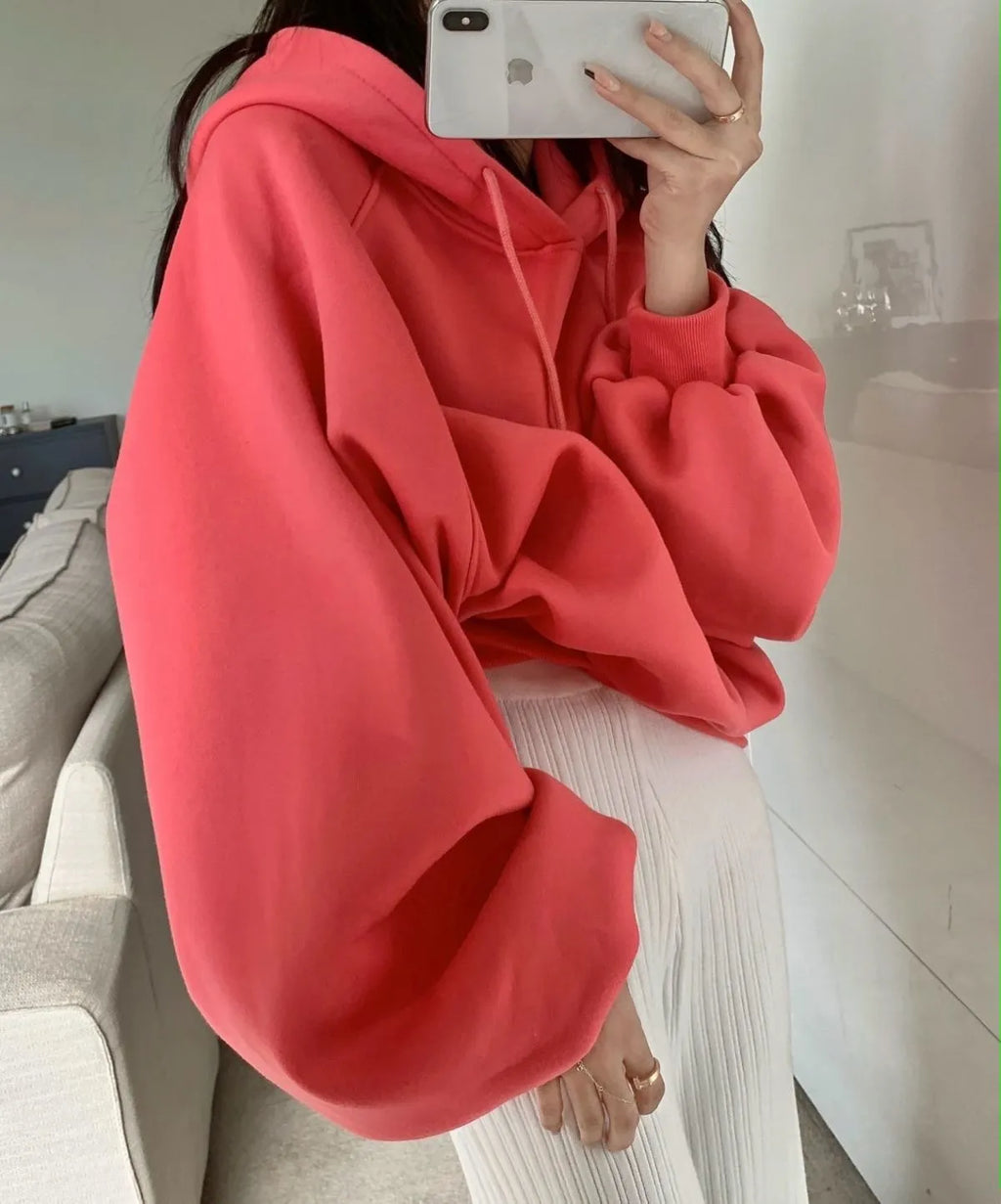 Watermelon red women's sleeveless hooded sweater made from loose-fitting Mulberry silk.