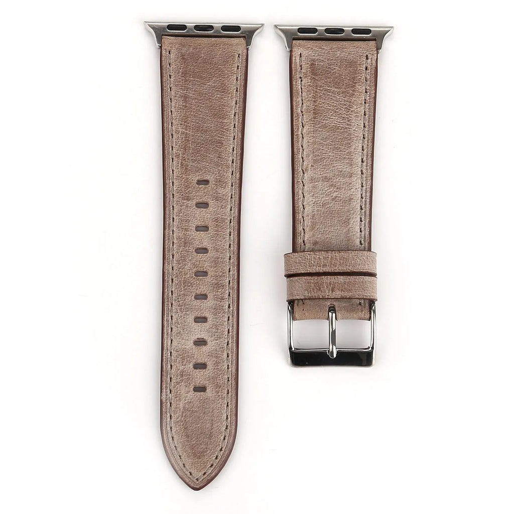 Genuine leather watch strap with a folding buckle, shown in one of six available colours.