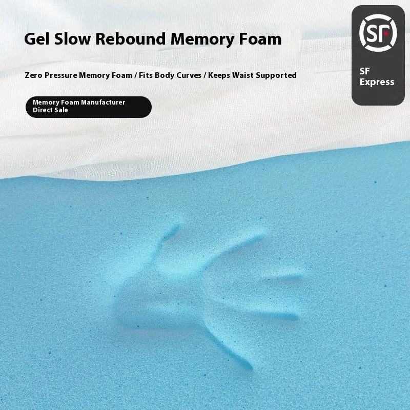 Thin gel memory cotton tatami mattress on a floor, showing its slim profile and textured cover.