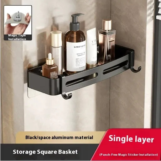 Gun grey triangular bathroom corner shelf with punch-free wall mounting system