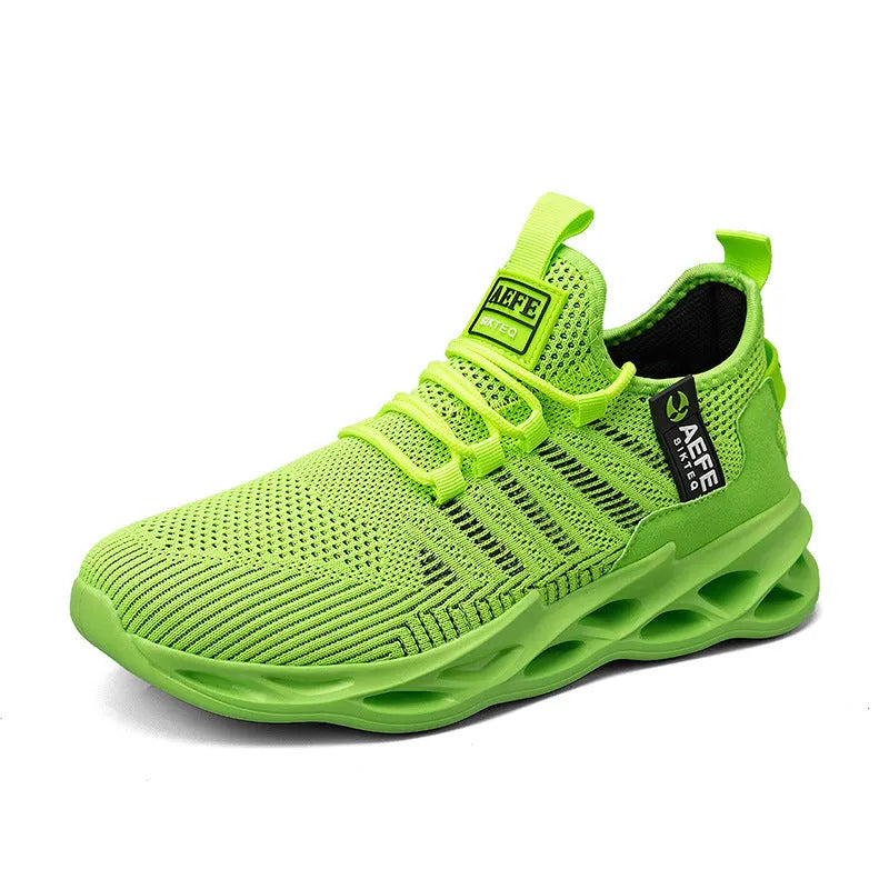 Men's casual running shoes with mesh upper in black colour showing cross strap details and low-top design