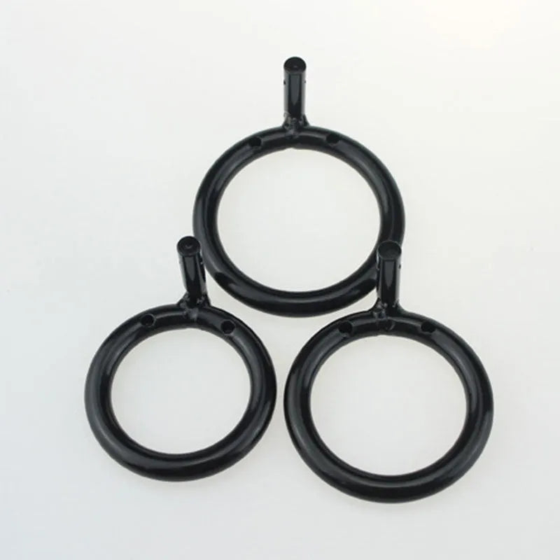Men's black manganese steel chastity lock ring with 40mm 45mm 50mm internal diameter options for adult sexual restraint play