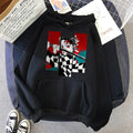 Anime print loose fit hooded sweatshirt in khaki for men and women, Harajuku street fashion style