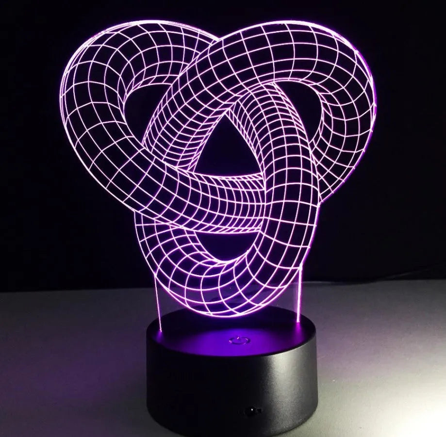 Knot 2 3D optical illusion LED lamp with hologram effect, USB powered, remote control or touch style