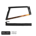 Black foldable outdoor saw with aluminium frame and nylon handle, blade folded for storage.