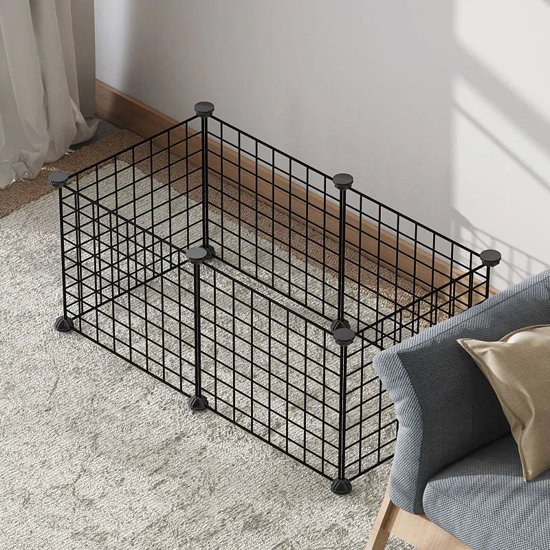 Small dog indoor isolation fence cage with modular panels, clips, and optional door in black, white, or white checkered