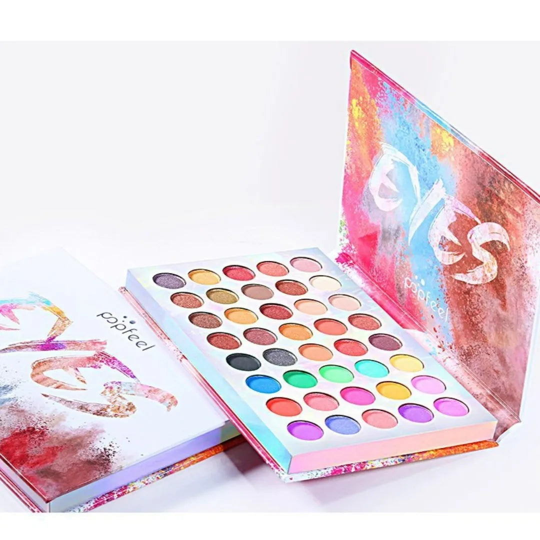 8-shade shimmer matte eye shadow in purple, blue, black, caramel and peacock blue, EP40