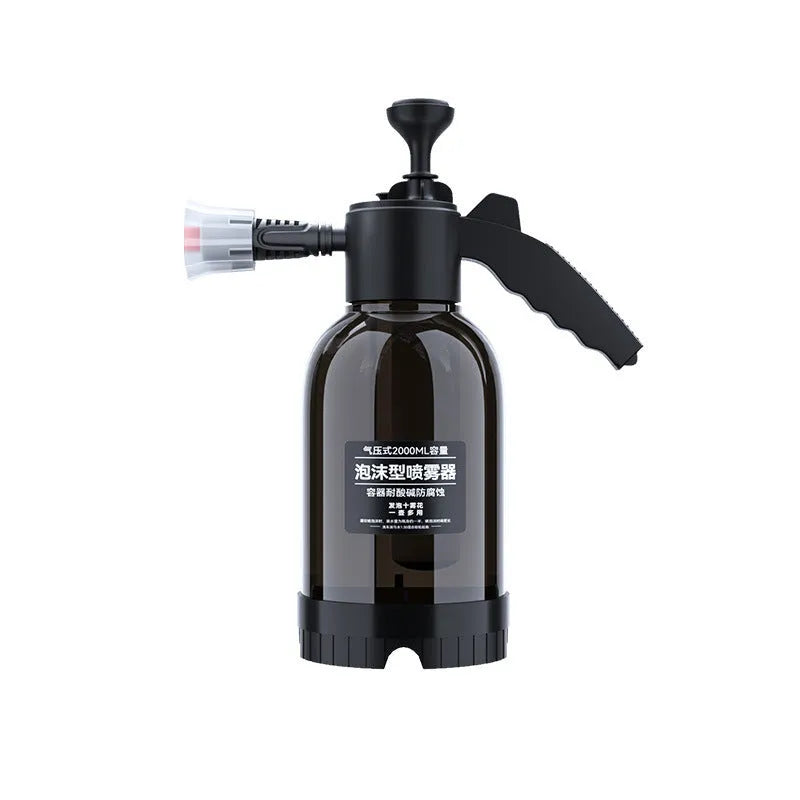 Black 2L foam watering can sprayer with ergonomic handle and two nozzles for car washing and gardening