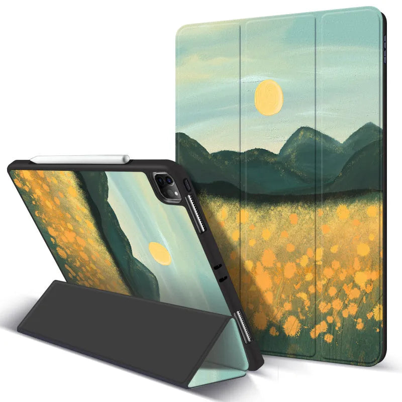 Compatible with Apple iPad anti-drop protective cover in simple style with magnetic pen slot, blue colour