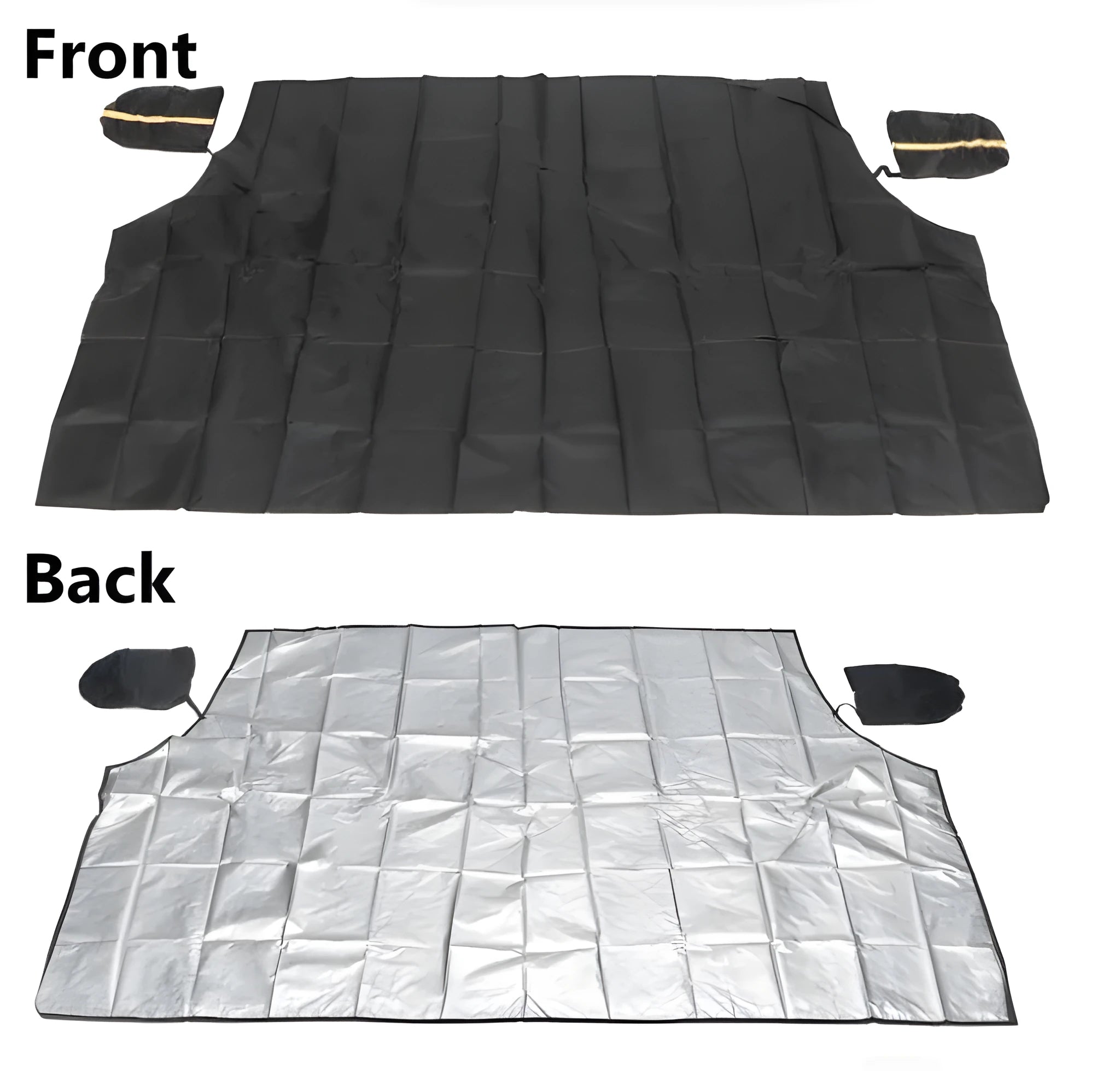 Magnetic car snow shield in black, 215x150x125cm size, on windshield for snow and frost protection