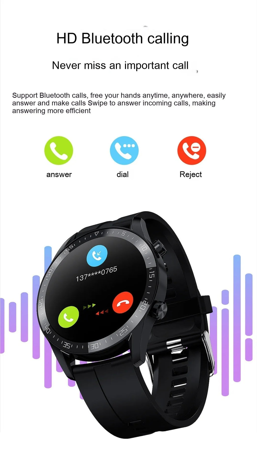 GT2 smart watch black strap 1.3 inch screen touch button NFC Bluetooth calling