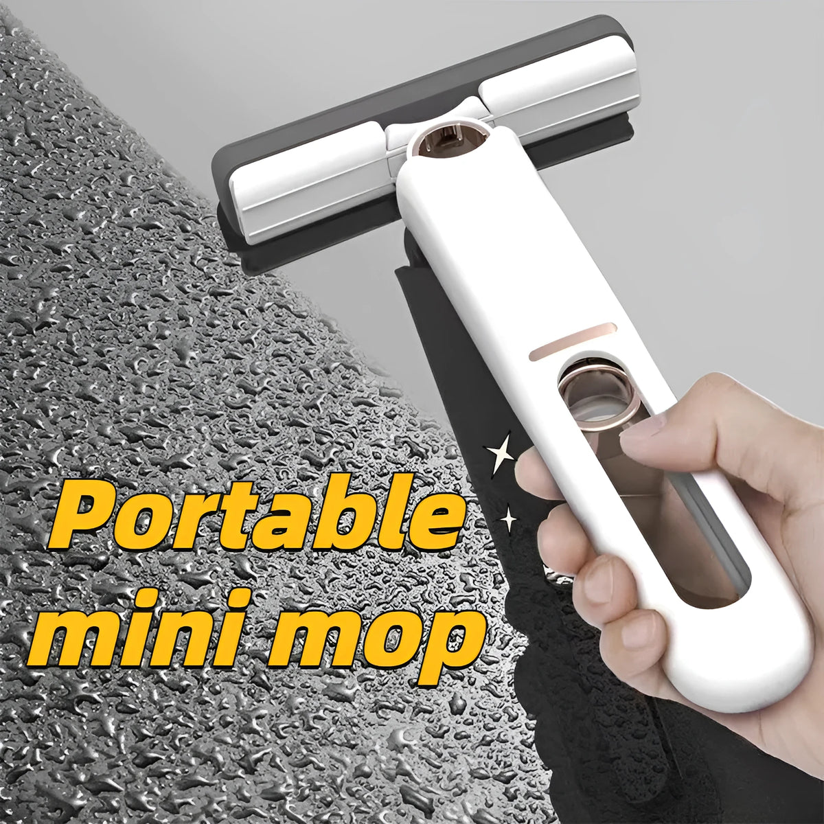 Portable self-squeezing mini mop with sponge head and ring-type push-pull wringer, 11.6 x 6.1 inch