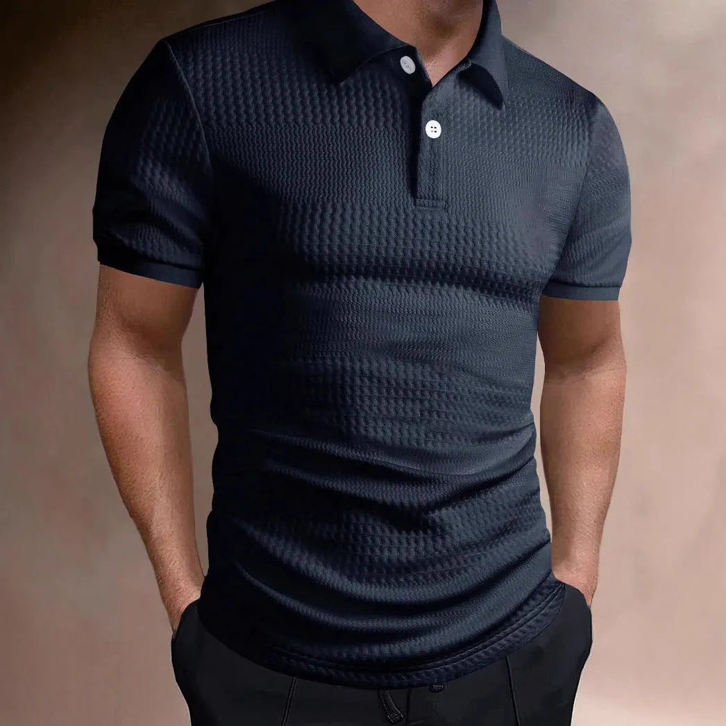 Men's striped polo shirt in loose fit with short sleeves and asymmetric style detail